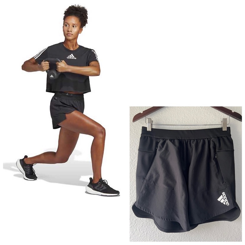 ADIDAS Workout/Running Black with Side Zipper Pockets Shorts Size S 5”